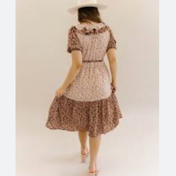 CLEARANCE PRARIE DRESS FLORAL TIERED RUFFLE MIDI SKIRT WITH BELT POCKETS SMALL - Picture 1 of 6